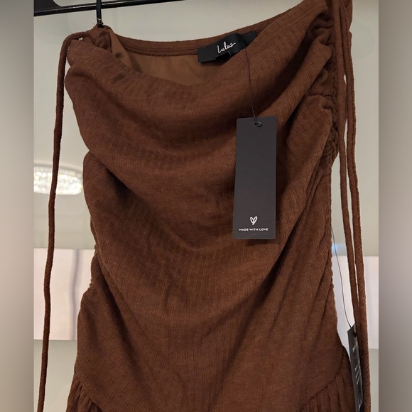 Lulus Halloran Chocolate Brown Pointelle Strapless Wide-leg Jumpsuit - Size S - Picture 3 of 5